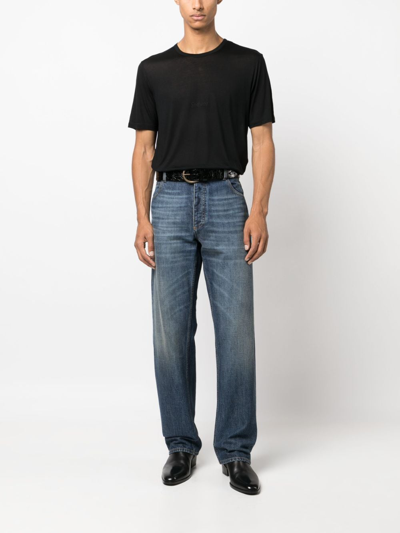 Saint Laurent Logo-embroidered Jersey T-shirt In Black