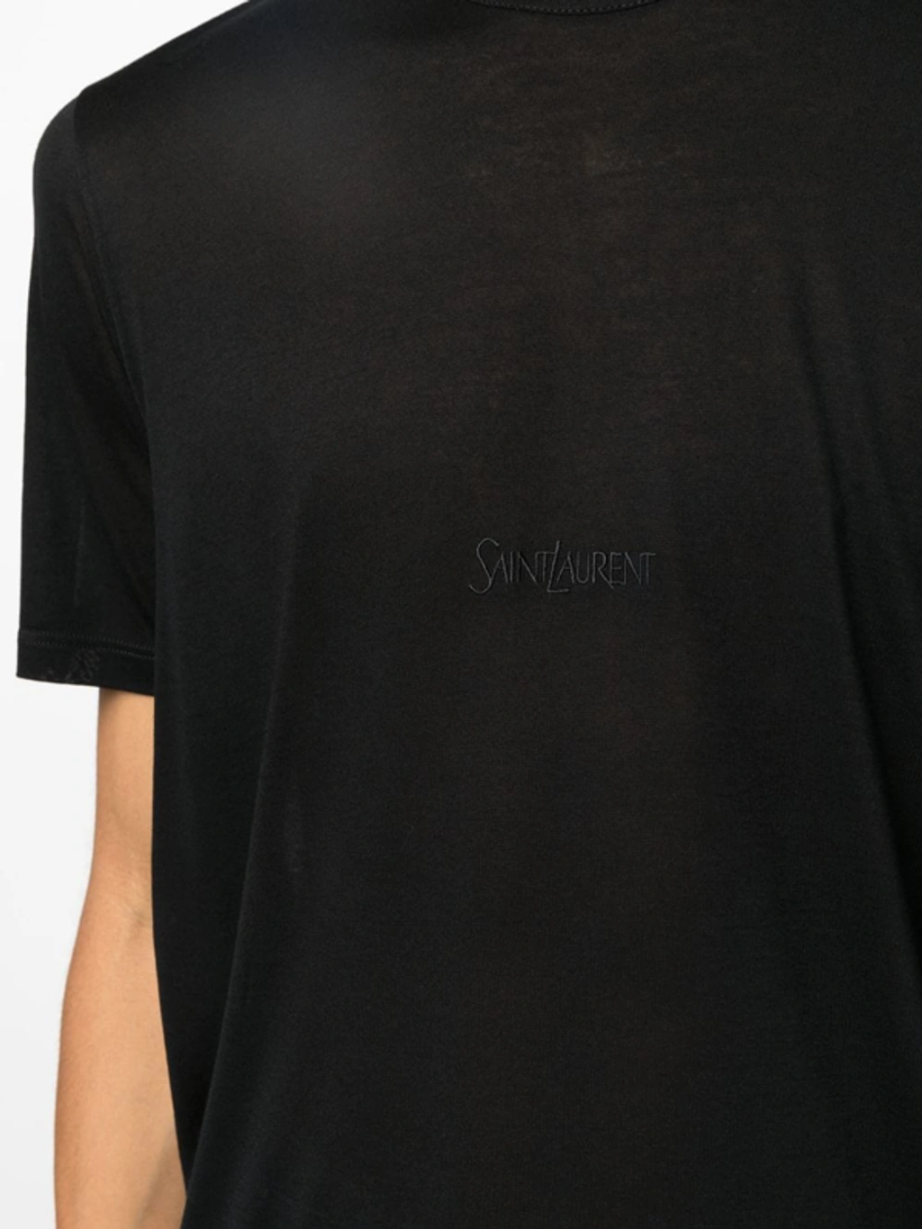 Saint Laurent Ribbed Collar Viscose T-shirt For Men In Black