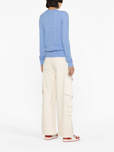Polo Ralph Lauren Cable Knit Crewneck Sweater With Ribbed Trim In Blue