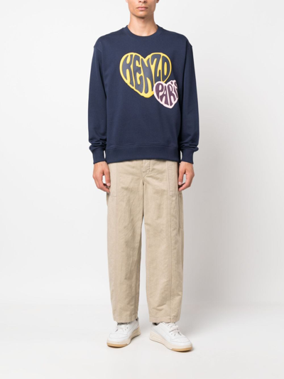 Shop Kenzo Logo-print Cotton Sweatshirt In Blue