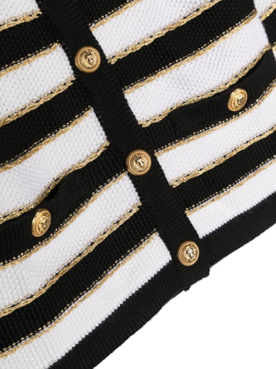 Shop Balmain Striped Buttoned Knitted Cardigan In Black