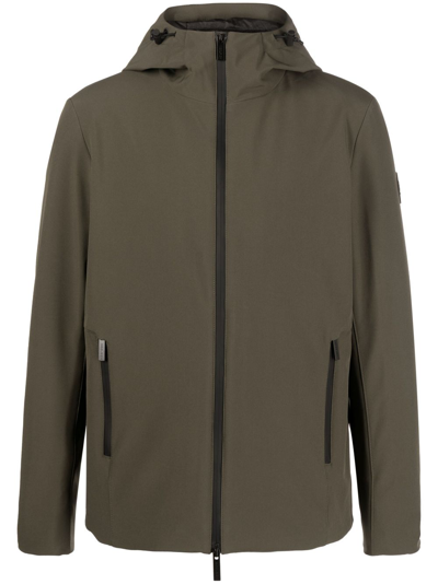 Shop Woolrich Logo-patch Zip-up Hooded Jacket In Green