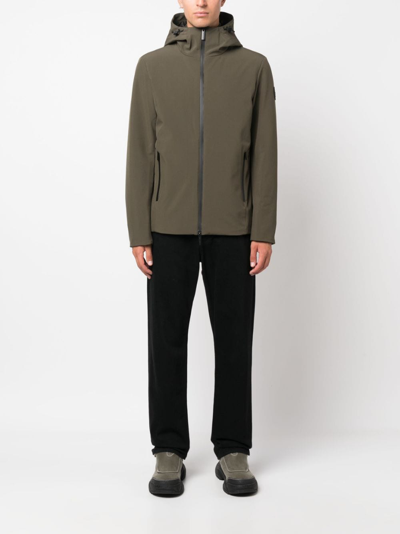 Woolrich Logo-patch Zip-up Hooded Jacket In Green