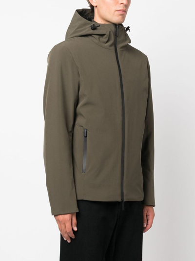 Shop Woolrich Logo-patch Zip-up Hooded Jacket In Green