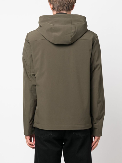 Shop Woolrich Logo-patch Zip-up Hooded Jacket In Green