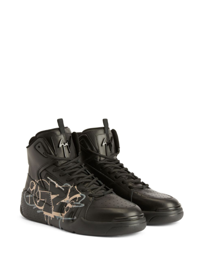 Giuseppe Zanotti Talon Graffiti-print Leather Sneakers In Black