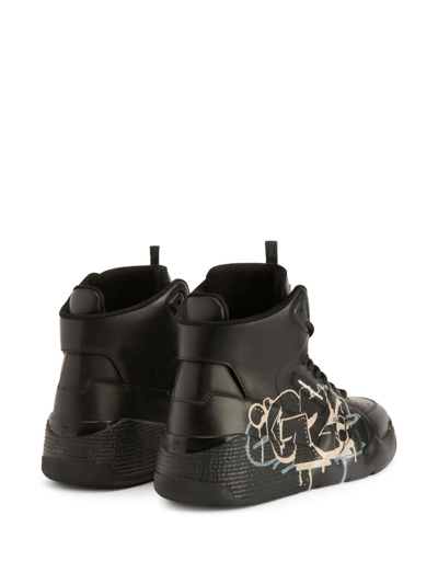 Giuseppe Zanotti Talon Graffiti-print Leather Sneakers In Black