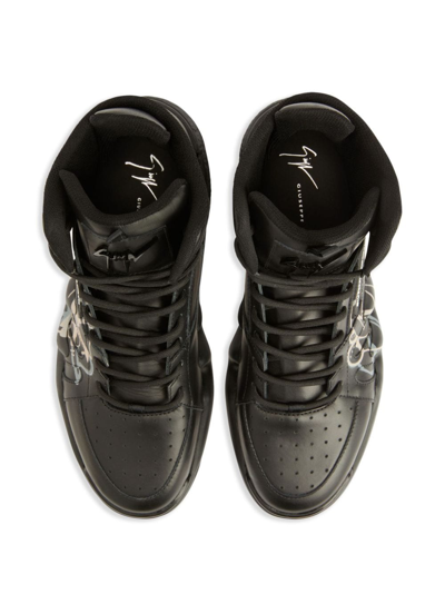 Giuseppe Zanotti Talon Graffiti-print Leather Sneakers In Black
