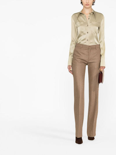 Shop Filippa K Checked Straight-leg Tailored Trousers In Brown