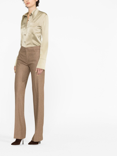 Shop Filippa K Checked Straight-leg Tailored Trousers In Brown