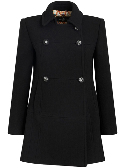 Shop Etro Double-breast Wool Coat In Black