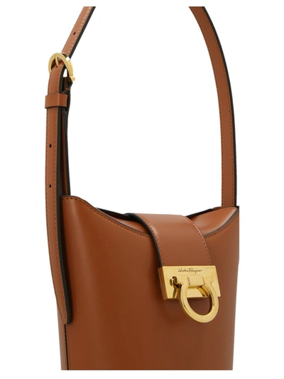 Shop Ferragamo 'trifolio' Bucket Bag In Brown