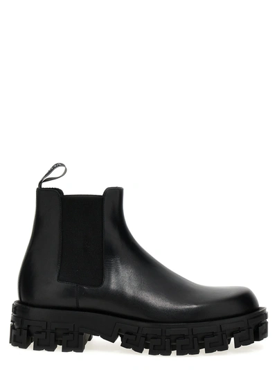 Shop Versace Greca Boots, Ankle Boots In Black