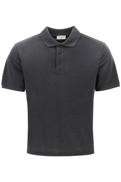 Shop Saint Laurent Polo Shirt In Pique Cotton In Grey