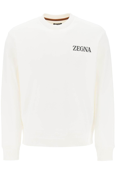 Shop Zegna Crew-neck Sweatshirt With Flocked Logo In White