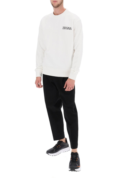Shop Zegna Crew-neck Sweatshirt With Flocked Logo In White