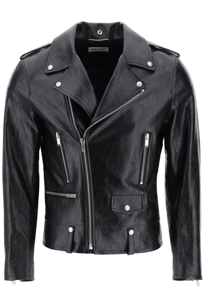 Shop Saint Laurent Calf Leather Biker Jacket In Black