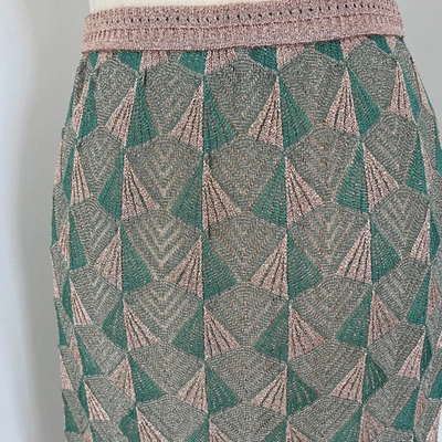 Pre-owned Missoni Pink/green/metallic Knitted Midi Pencil  Skirt