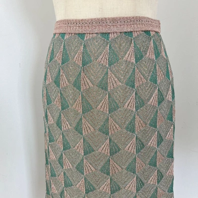 Pre-owned Missoni Pink/green/metallic Knitted Midi Pencil  Skirt