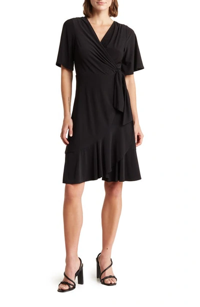 Shop Tash And Sophie Flounce Faux Wrap Dress In Black