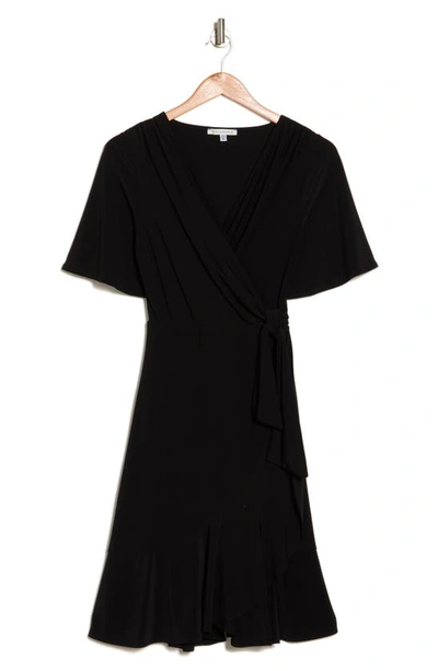 Shop Tash And Sophie Flounce Faux Wrap Dress In Black