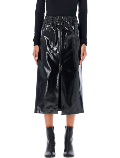 Shop Maison Margiela Coated Cotton Midi Skirt In Black