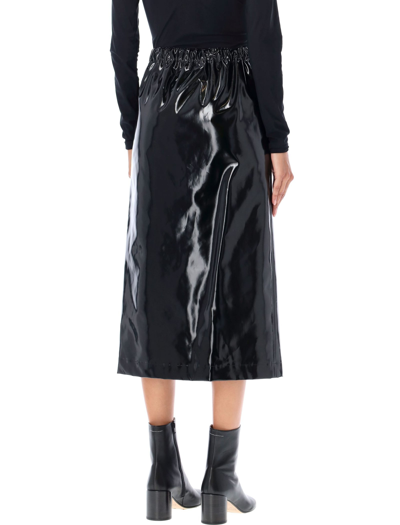 Shop Maison Margiela Coated Cotton Midi Skirt In Black