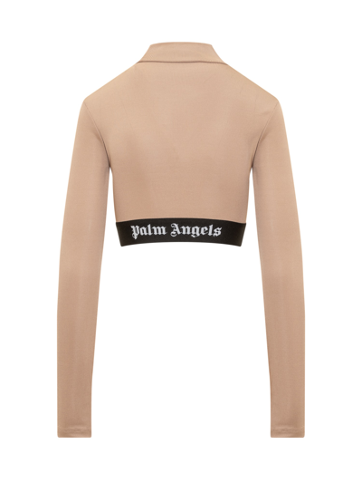 Shop Palm Angels Top With Logo In Camel Black