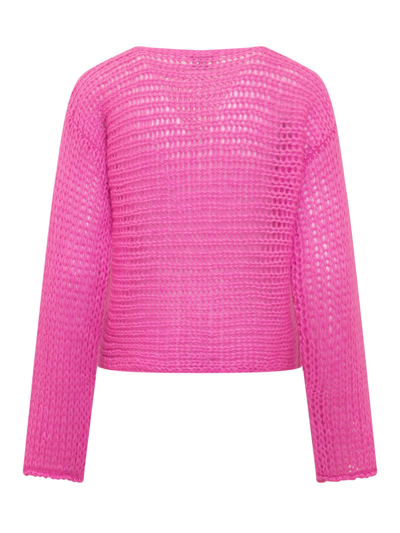 Shop Forte Forte Cropped Sweater In Magenta