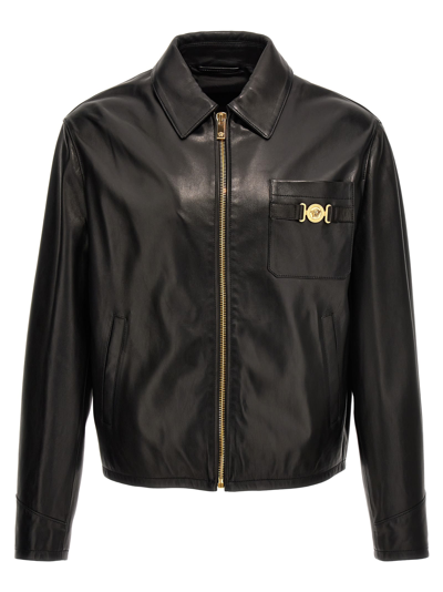 Shop Versace Medusa Leather Jacket In Black