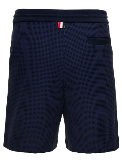 Shop Thom Browne Mid Thigh Summer Shorts In Textured Check In Blu