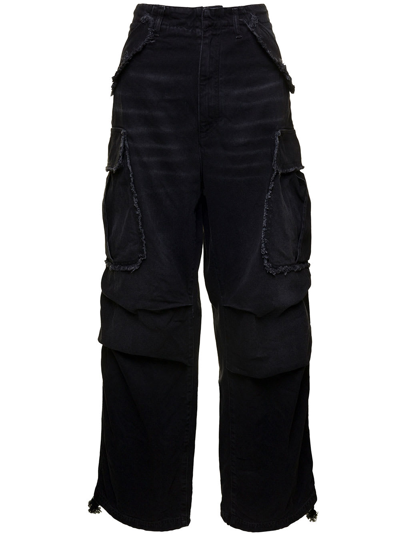 Shop Darkpark Vivi Black Oversized Cargo Jeans With Patch Pockets In Cotton Denim Woman