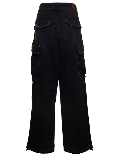 Shop Darkpark Vivi Black Oversized Cargo Jeans With Patch Pockets In Cotton Denim Woman