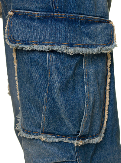 Shop Darkpark Vivi Light Blue Oversized Cargo Jeans With Patch Pockets In Cotton Denim Woman
