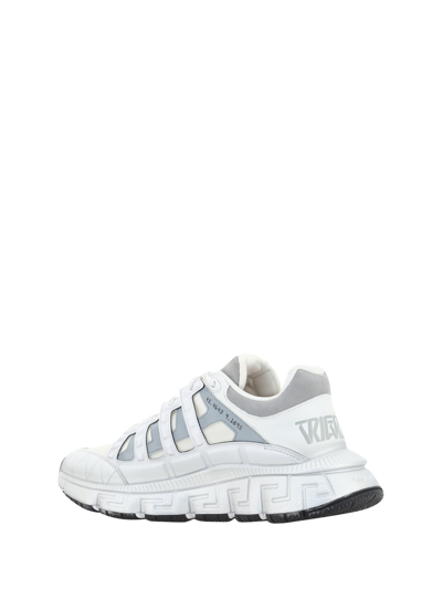 Shop Versace Trigreca Sneakers In Bianco+argento