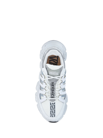 Shop Versace Trigreca Sneakers In Bianco+argento