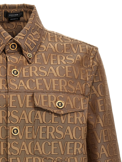 Shop Versace Allover La Vacanza Capsule Shirt In Beige