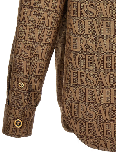Shop Versace Allover La Vacanza Capsule Shirt In Beige