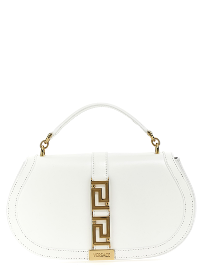 Shop Versace Greca Handbag In White
