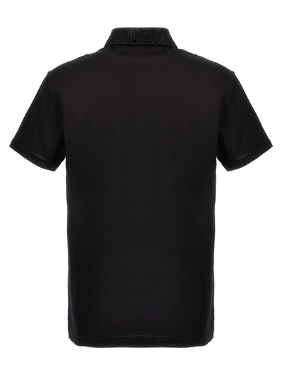 Shop Versace Logo Sequin Polo Shirt In Black