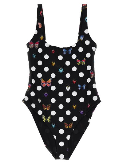 Shop Versace Heritage Butterflies & Ladybugs Po One-piece Swimsuit In Black