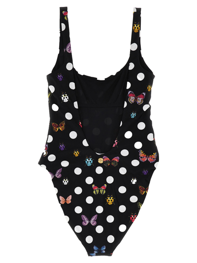 Shop Versace Heritage Butterflies & Ladybugs Po One-piece Swimsuit In Black