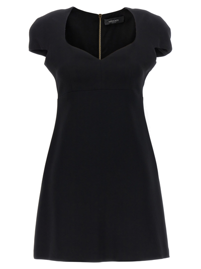 Shop Versace Heart-shaped Neckline Dress In Black
