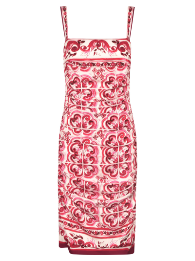 Shop Dolce & Gabbana Sleeveless Printed Dress In Tris Maioliche Fuxia