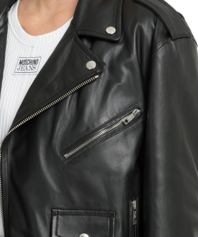 Shop M05ch1n0 Jeans Leather Leather Jackets In Black