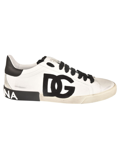 Shop Dolce & Gabbana Logo Back Lace-up Sneakers In White