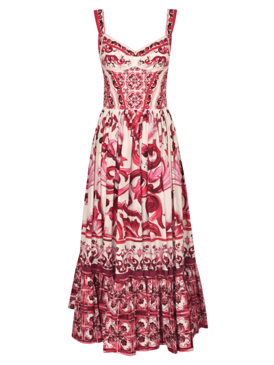 Shop Dolce & Gabbana Printed Sleeveless Dress In Tris Maioliche Fuxia