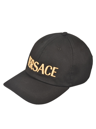 Shop Versace Logo Embroidered Baseball Cap In Black