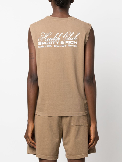 Shop Sporty And Rich Logo-print Cotton Tank Top In Brown