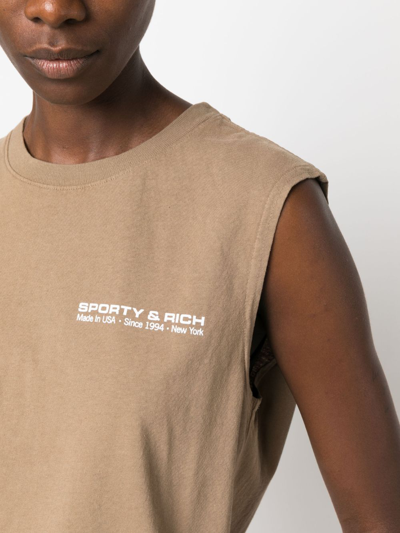 Sporty And Rich Logo-print Cotton Tank Top In Brown